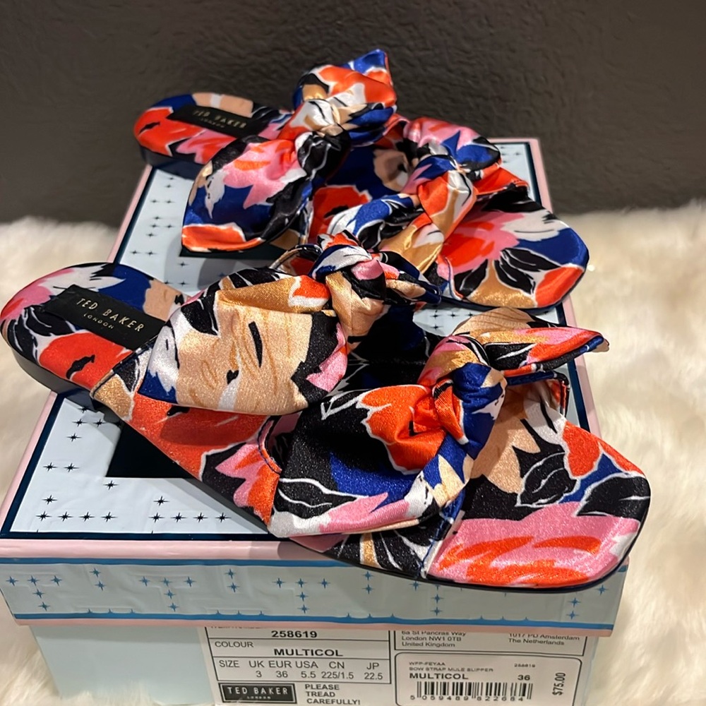 New Ted Baker Feyaa strap mule slipper slip on bow sandals multi color